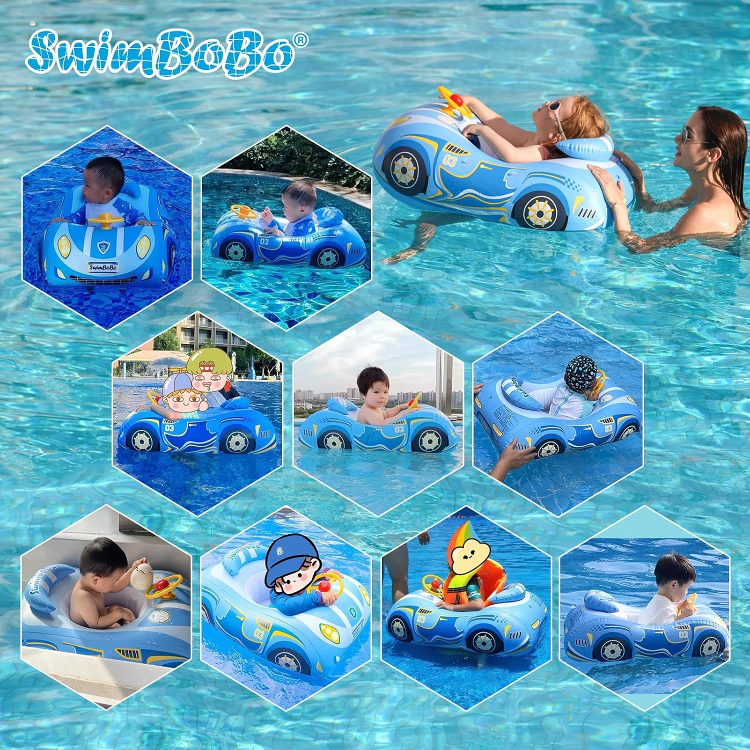 Swimbobo Toddler Pool Float with Seat | Inflatable Ride on Car