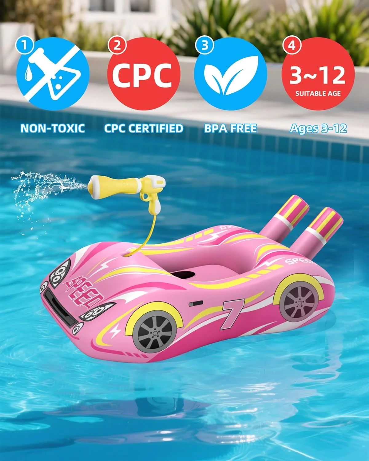 JOSEN Kids Pool Float with Water Gun – Interactive Ride-on Car