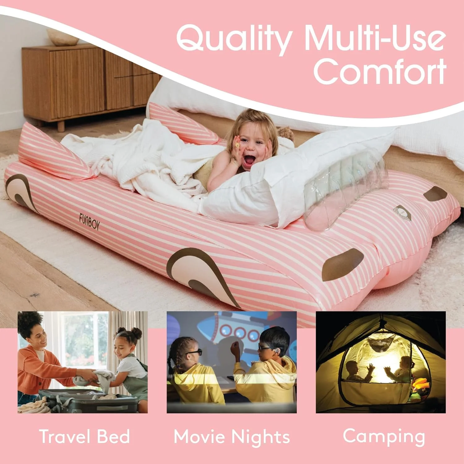 FUNBOY Kids Pink Inflatable Travel Bed | Mattress Twin CaseRetry