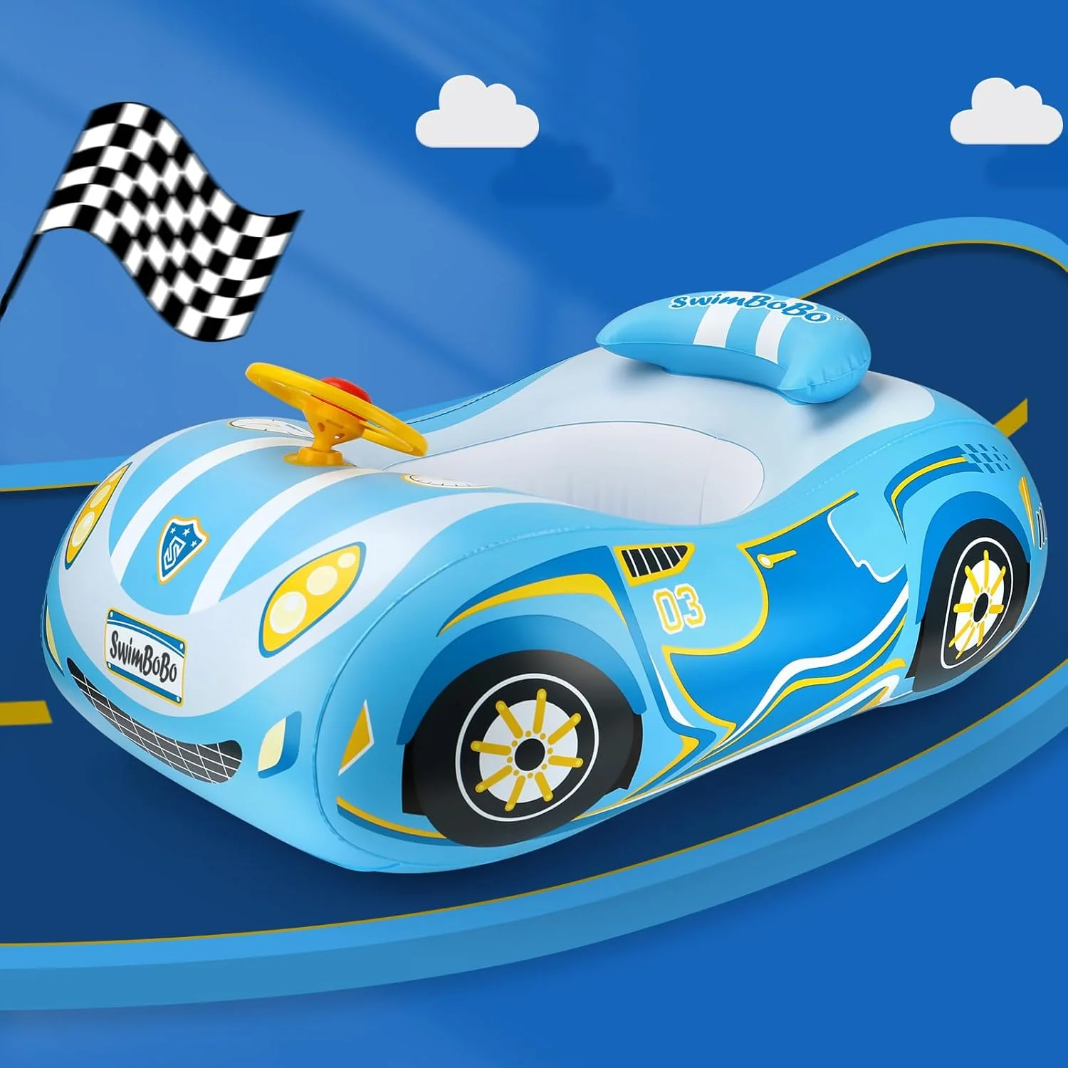 Swimbobo Toddler Pool Float with Seat | Inflatable Ride on Car