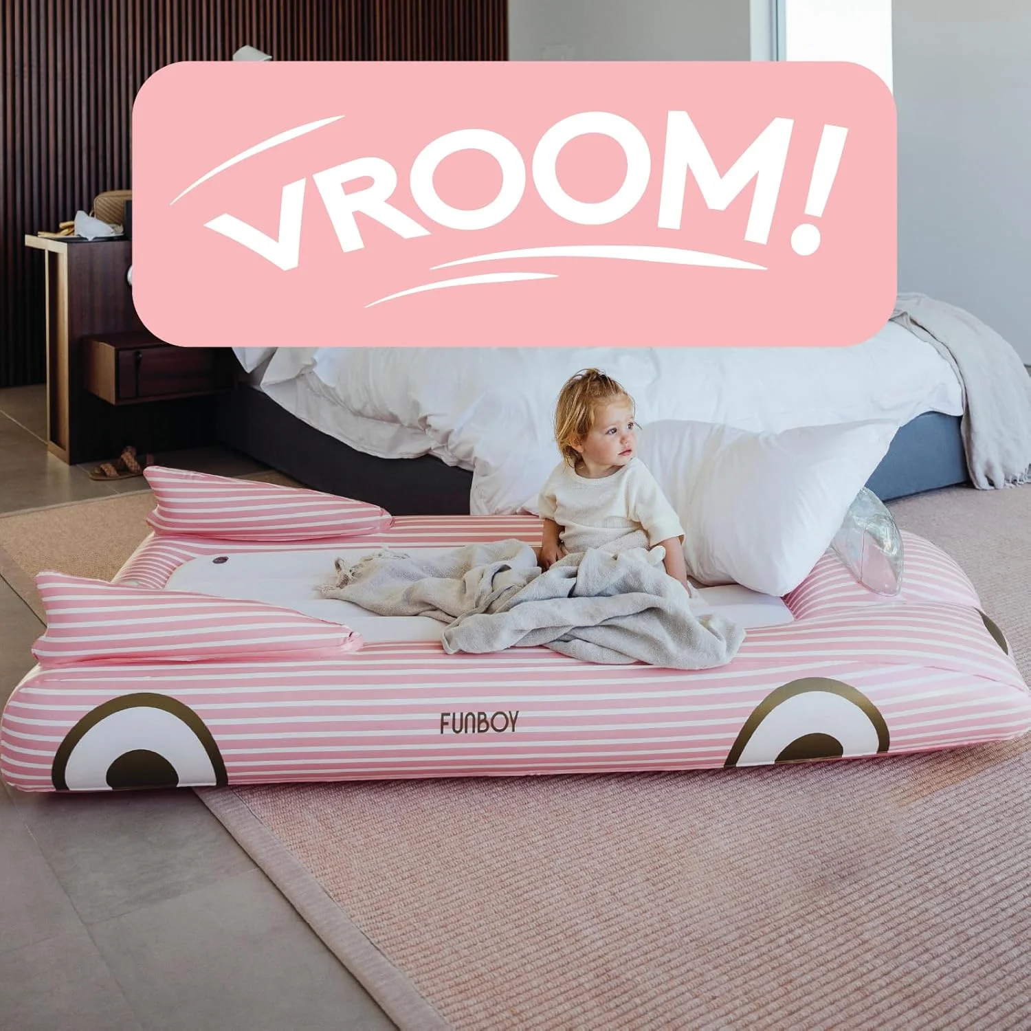 FUNBOY Kids Pink Inflatable Travel Bed | Mattress Twin CaseRetry