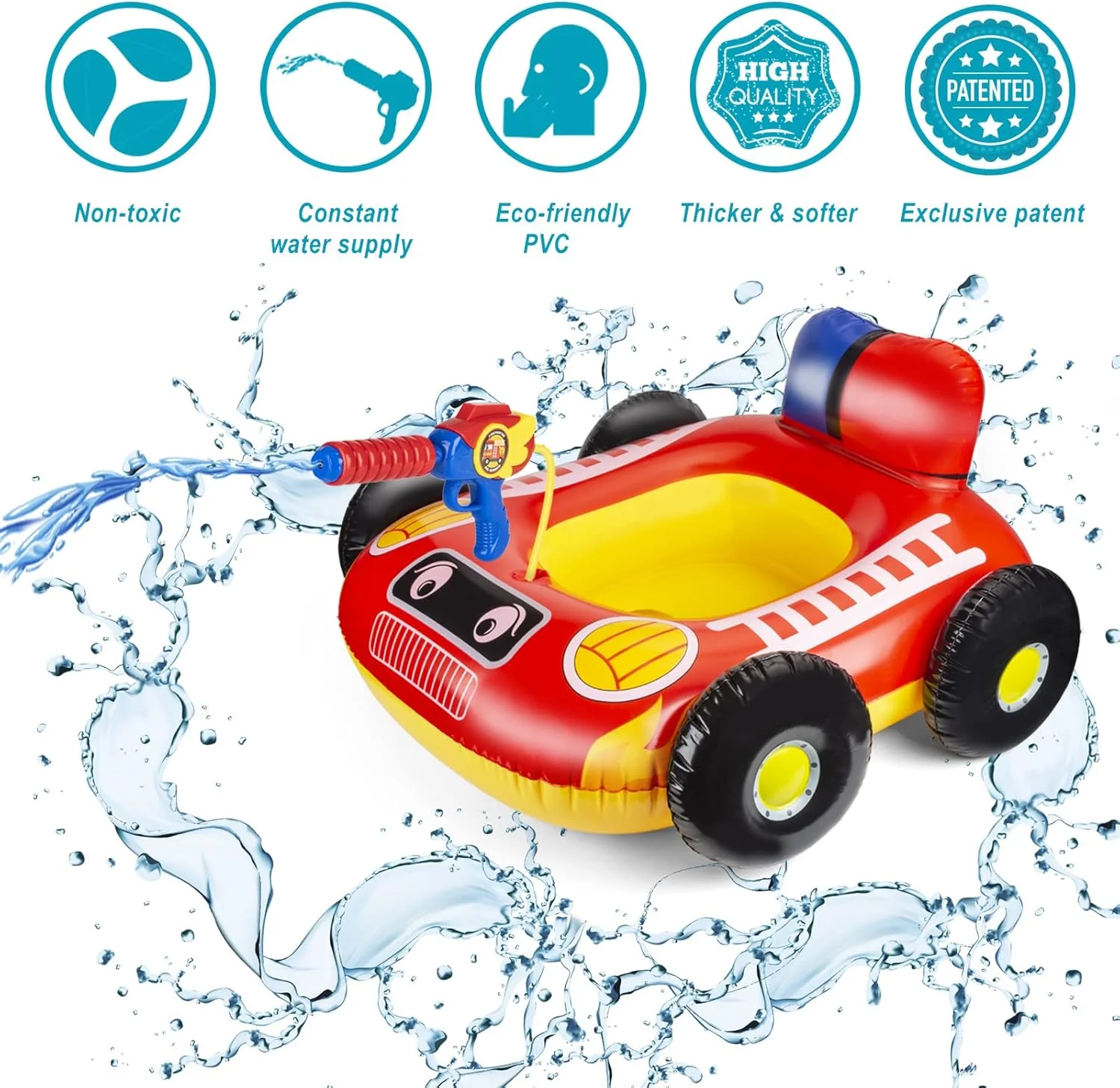 Fire Truck Kids Pool Float with Water Gun – Safe Pool Play